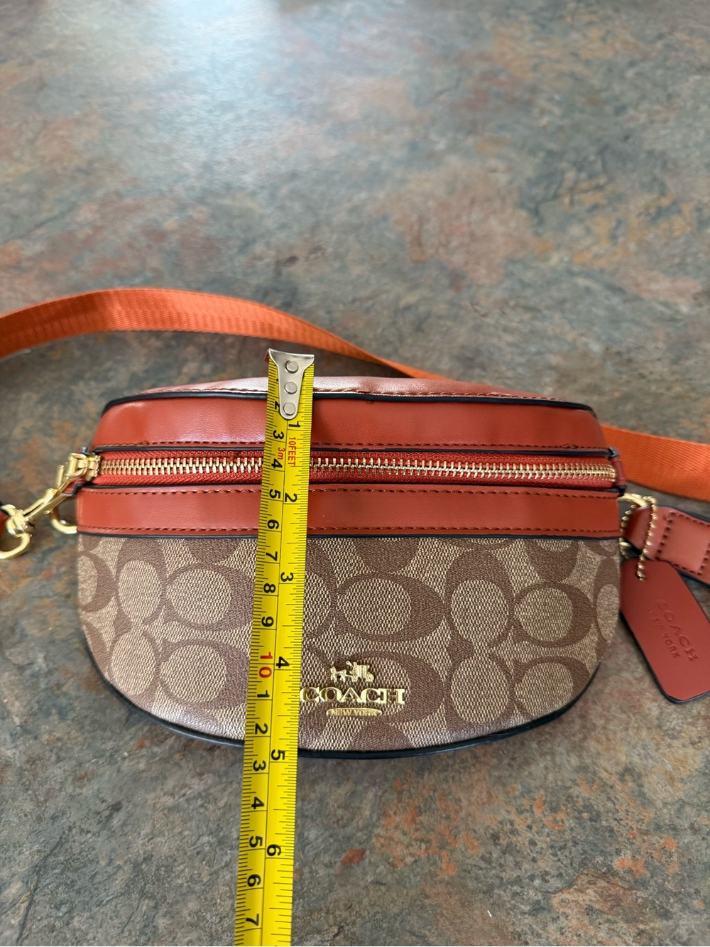 Coach Monogram Crossbody Belt Bag in Brown and Orange - Picture 8 of 9